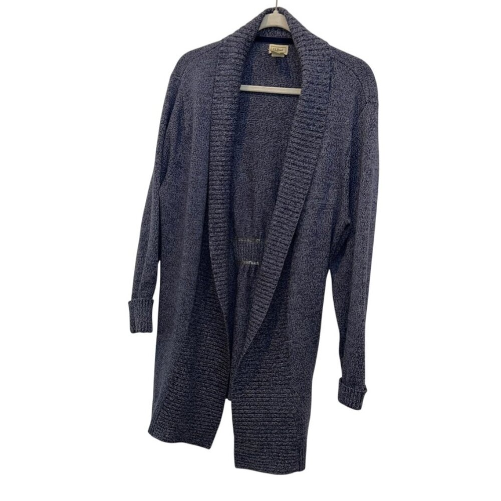 L.L. bean denim-blue chambray marl knit cotton shawl neck sweater XL